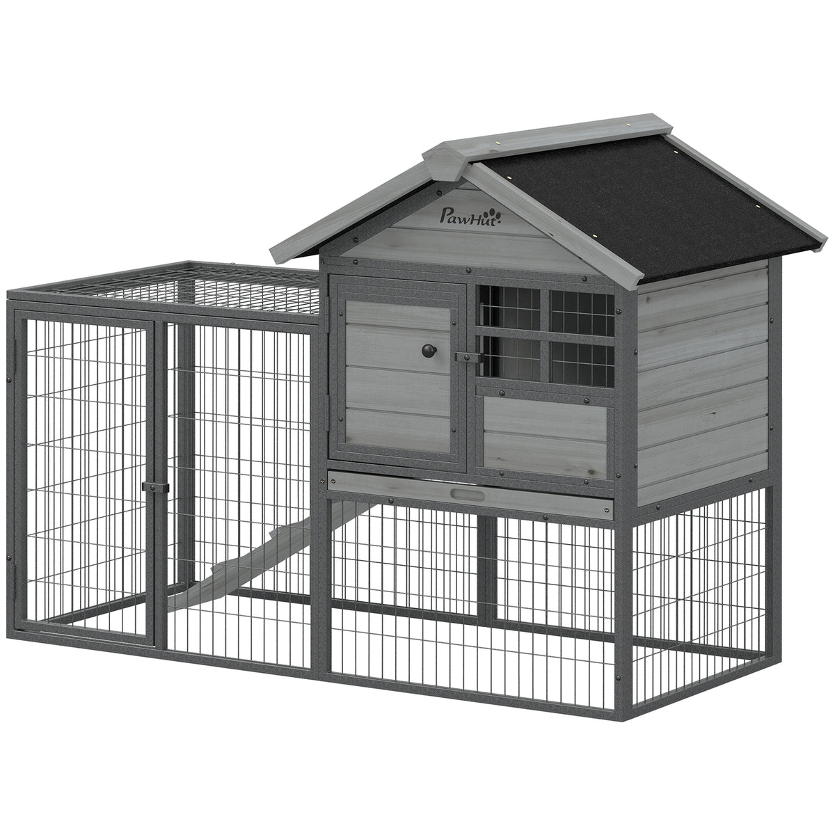 Rabbit Hutch Outdoor, 48"L Large Wooden Bunny Cage with Run, Bite-Resistant Metal Frame – view 2