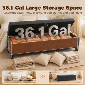Storage Ottoman Bench, 63" End of Bed Bench for Queen/King Bed, Living Room, Bedroom, Entryway, Dark Grey