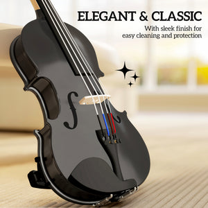 4/4 Full Size Violin, Wood Acoustic Violin Set for Beginners, Adults, with Case, Rosin, Shoulder Rest, Black