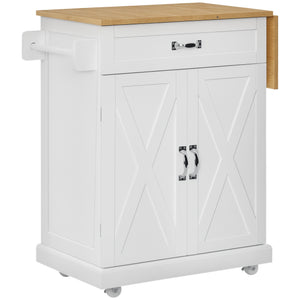 Foldable Kitchen Island with Storage Drawer, Farmhouse Rolling Utility Cart on Wheels with Drop-Leaf Wood – view 8