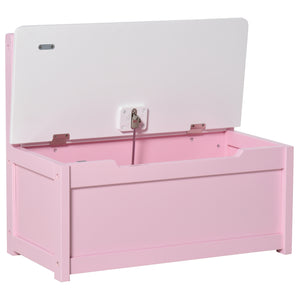 Qaba 2-in-1 Kids Toy Box Storage Organizer Chest Cabinet Chunk Cube with Safety Pneumatic Rod, Pink