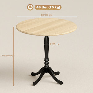 Dining Table for 2-4 People, Modern Round Kitchen Table with Pedestal Steel Base, 80cm, Natural Wood and Black