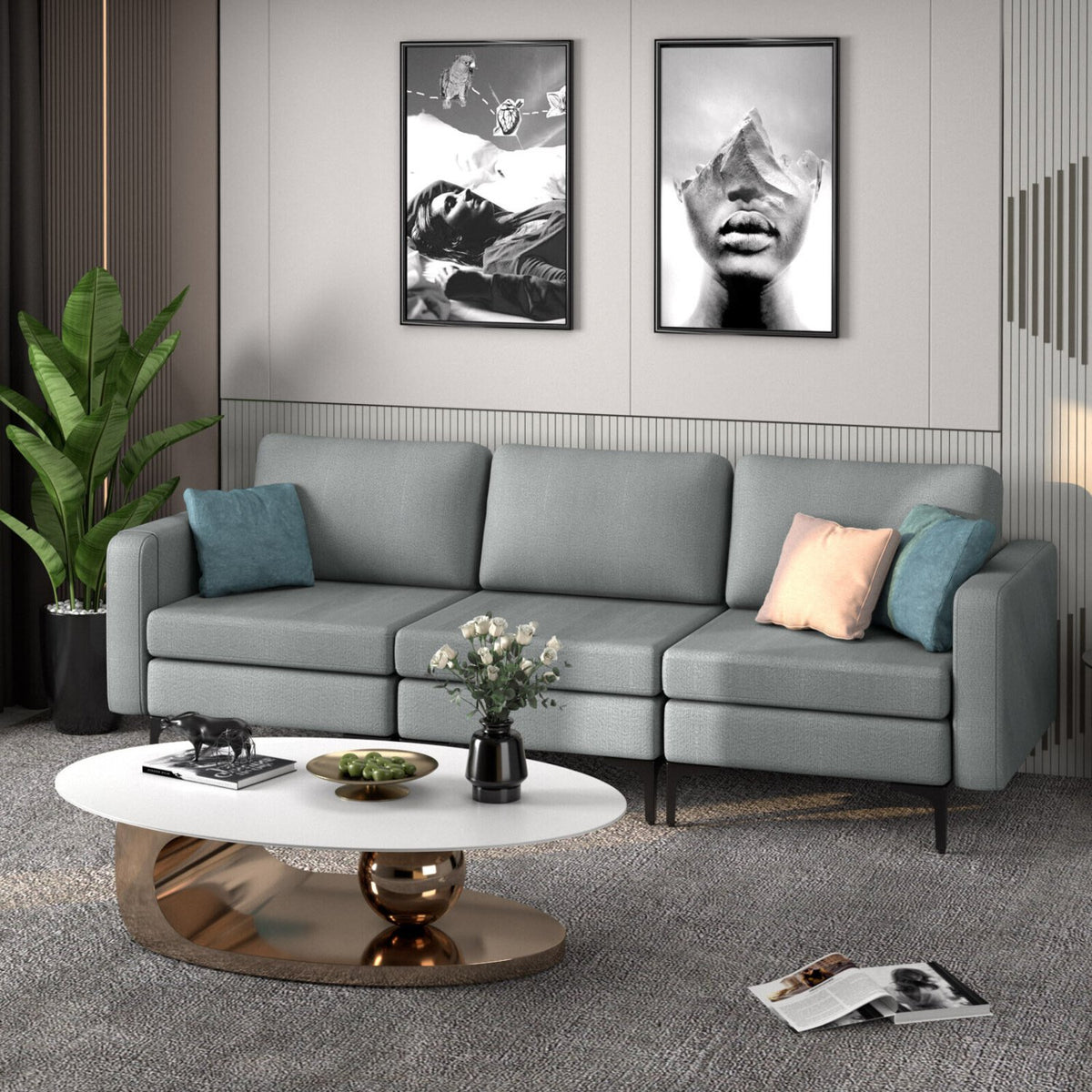 1/2/3/4-Seat Convertible Sectional Sofa with Reversible Ottoman-3-Seat view 2