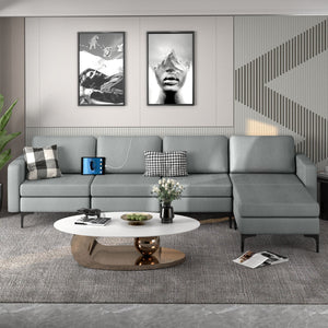 1/2/3/4-Seat Convertible Sectional Sofa with Reversible Ottoman-4-Seat L-shaped with 2 USB Ports view 3