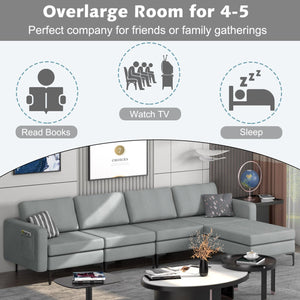 1/2/3/4-Seat Convertible Sectional Sofa with Reversible Ottoman-4-Seat L-shaped with 2 USB Ports view 6