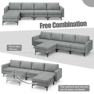 1/2/3/4-Seat Convertible Sectional Sofa with Reversible Ottoman-4-Seat L-shaped with 2 USB Ports view 7