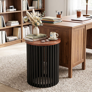 1 Piece Elegant Wooden Round Coffee Table for Living Room and Home Office-Walnut view 2