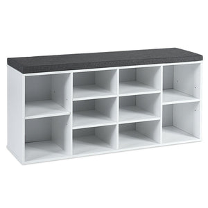 10-Cube Organizer, Entryway Padded Shoe Storage Bench-White