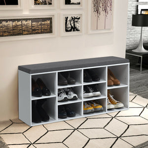 10-Cube Organizer, Entryway Padded Shoe Storage Bench-White view 2