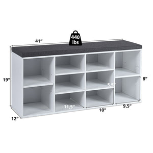10-Cube Organizer, Entryway Padded Shoe Storage Bench-White view 5