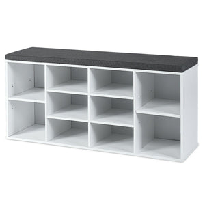 10-Cube Organizer, Entryway Padded Shoe Storage Bench-White view 9
