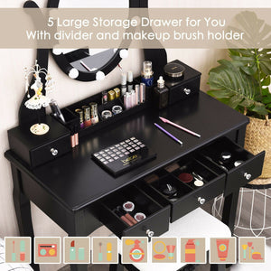 10 Dimmable Lights Vanity Table Set with Lighted Mirror and Cushioned Stool-Black view 3