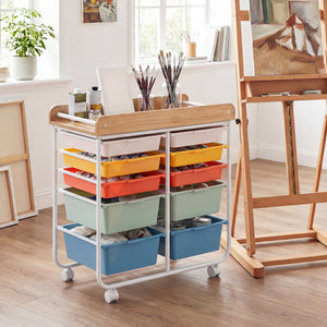 10-Drawer Rolling Cart with Wooden Tabletop and Lockable Wheels for Office-Macaron view 6