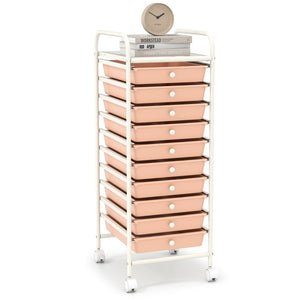 10 Drawer Rolling Storage Cart Organizer with 4 Universal Casters-Cherry