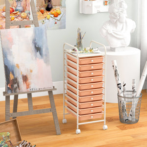 10 Drawer Rolling Storage Cart Organizer with 4 Universal Casters-Cherry view 2