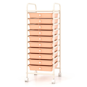 10 Drawer Rolling Storage Cart Organizer with 4 Universal Casters-Cherry view 4