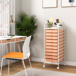 10 Drawer Rolling Storage Cart Organizer with 4 Universal Casters-Cherry view 6