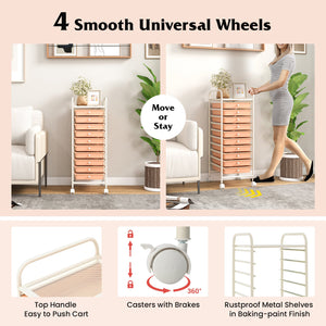 10 Drawer Rolling Storage Cart Organizer with 4 Universal Casters-Cherry view 7