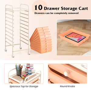 10 Drawer Rolling Storage Cart Organizer with 4 Universal Casters-Cherry view 9