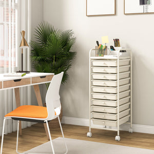 10 Drawer Rolling Storage Cart Organizer with 4 Universal Casters-White view 2