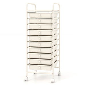 10 Drawer Rolling Storage Cart Organizer with 4 Universal Casters-White view 4