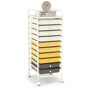 10 Drawer Rolling Storage Cart Organizer with 4 Universal Casters-Yellow