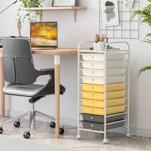 10 Drawer Rolling Storage Cart Organizer with 4 Universal Casters-Yellow view 2