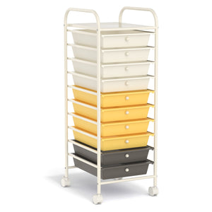 10 Drawer Rolling Storage Cart Organizer with 4 Universal Casters-Yellow view 6