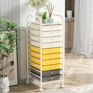 10 Drawer Rolling Storage Cart Organizer with 4 Universal Casters-Yellow view 9