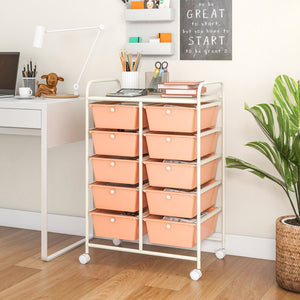 10-Drawer Rolling Storage Cart-Peach view 3