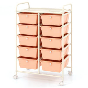 10-Drawer Rolling Storage Cart-Peach view 4