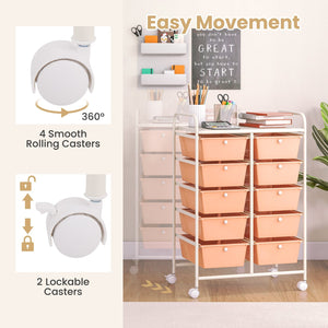10-Drawer Rolling Storage Cart-Peach view 7