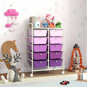 10-Drawer Rolling Storage Cart-Purple view 2