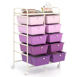 10-Drawer Rolling Storage Cart-Purple view 4