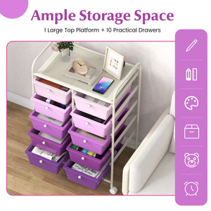 10-Drawer Rolling Storage Cart-Purple view 9