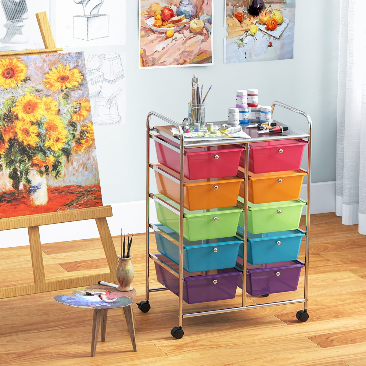 10-Drawer Rolling Storage Cart-Transparent Multicolor view 2