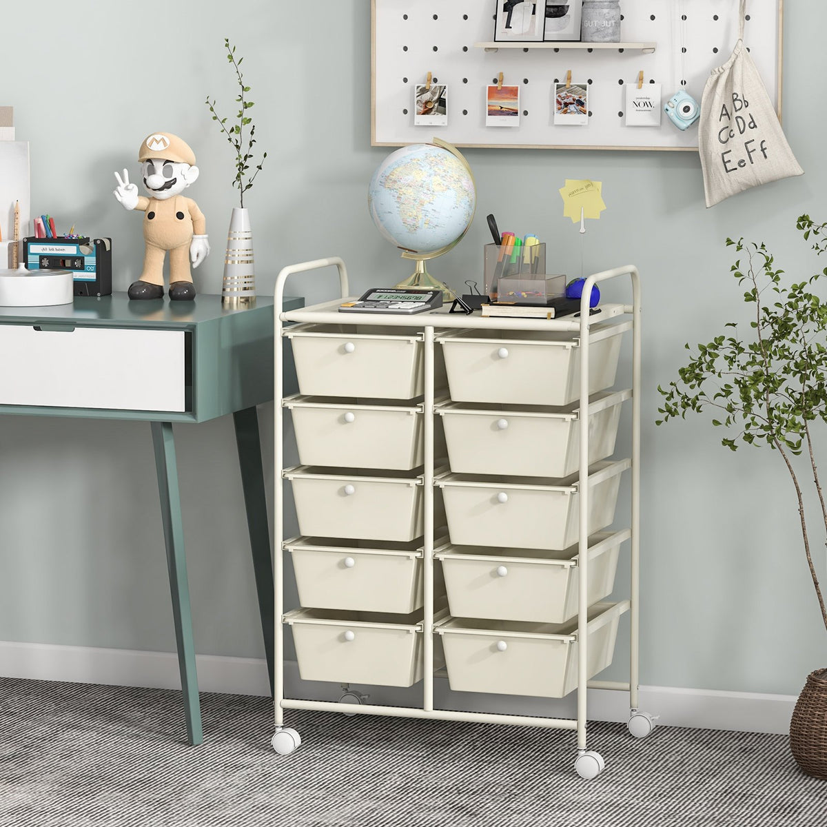 10-Drawer Rolling Storage Cart-White view 2