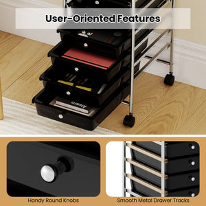 10-Drawer Rolling Storage Cart with Metal Frame and Lockable Universal Wheels-Black view 8