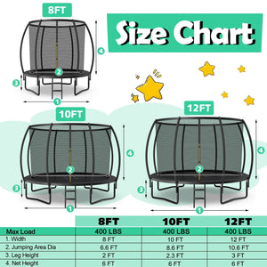 10 Feet ASTM Approved Recreational Trampoline with Ladder-Black view 3