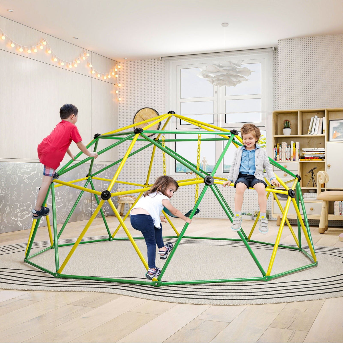 10 Feet Dome Climber with Swing and 800 Lbs Load Capacity-Green view 2