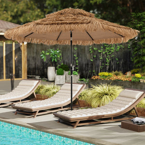 10 Feet Hawaiian Style Solar Lighted Thatched Tiki Patio Umbrella view 3