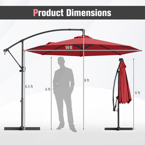 10 Feet Offset Hanging Umbrella with Base and Infinite Tilt-Wine view 5