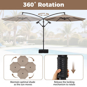 10 Feet Offset Hanging Umbrella with Base Patio Cantilever Umbrella with Tilt-Taupe view 7