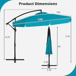 10 Feet Patio Cantilever Umbrella with Cover Tilt Adjustment and Ruffled Edge-Turquoise view 4