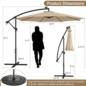 10 Feet Patio Offset Umbrella with 112 Solar-Powered LED Lights-Beige-Beige view 4