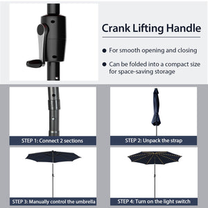 10 Feet Patio Umbrella with 112 Solar Lights and Crank Handle-Navy view 9