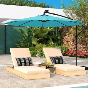 10 Feet Solar LED Offset Umbrella with 40 Lights and Cross Base for Patio-Turquoise view 2