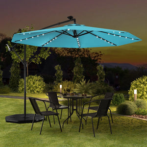 10 Feet Solar LED Offset Umbrella with 40 Lights and Cross Base for Patio-Turquoise view 3