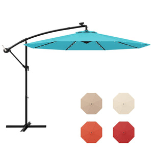 10 Feet Solar LED Offset Umbrella with 40 Lights and Cross Base for Patio-Turquoise view 4