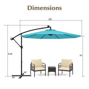 10 Feet Solar LED Offset Umbrella with 40 Lights and Cross Base for Patio-Turquoise view 5